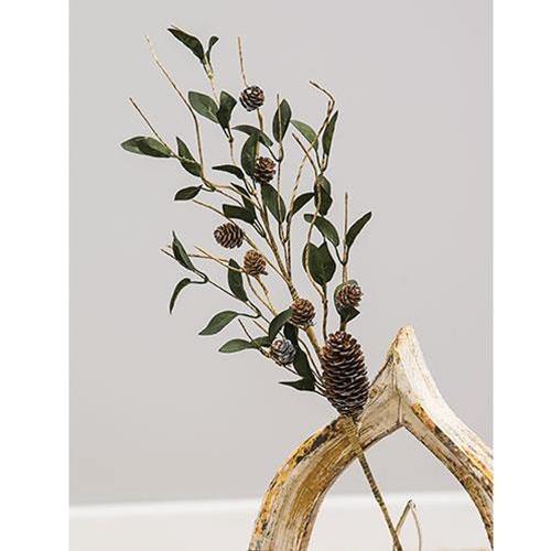 *Silver Frosted Pine Cone and Leaf Spray