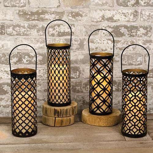 Black & Gold Metal Lantern 4 Asstd.