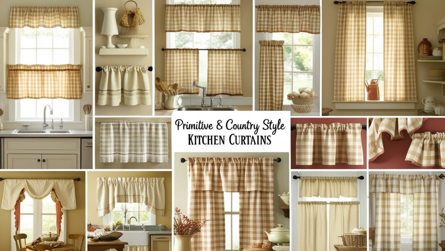 Primitive and Country Style Kitchen Curtains