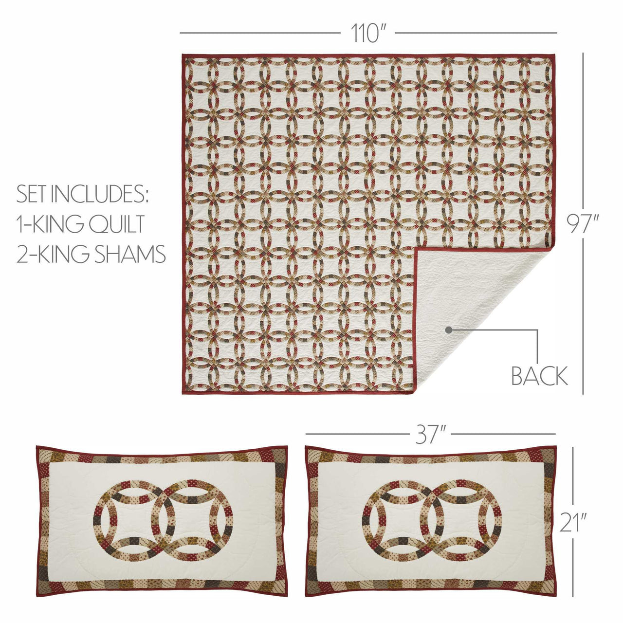 Custom House Wedding Rings King Quilt Set; 1-Quilt 110Wx97L w/2 Shams 21x37 - The Fox Decor