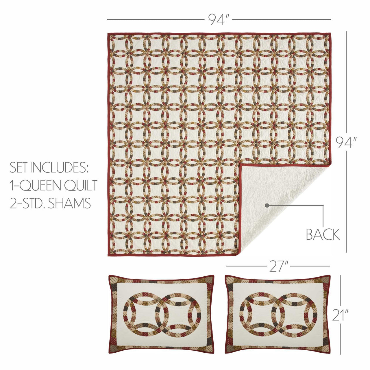 Custom House Wedding Rings Queen Quilt Set; 1-Quilt 94Wx94L w/2 Shams 21x27 - The Fox Decor
