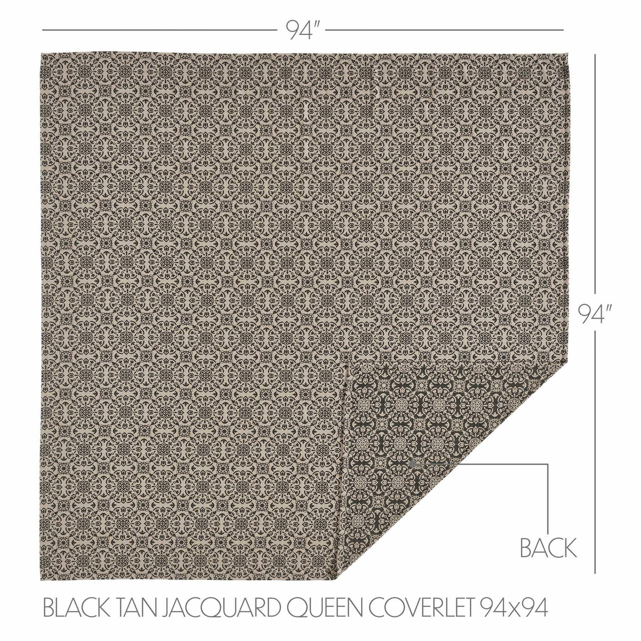 Custom House Black Tan Jacquard Queen Coverlet 94Wx94L VHC Brands - The Fox Decor