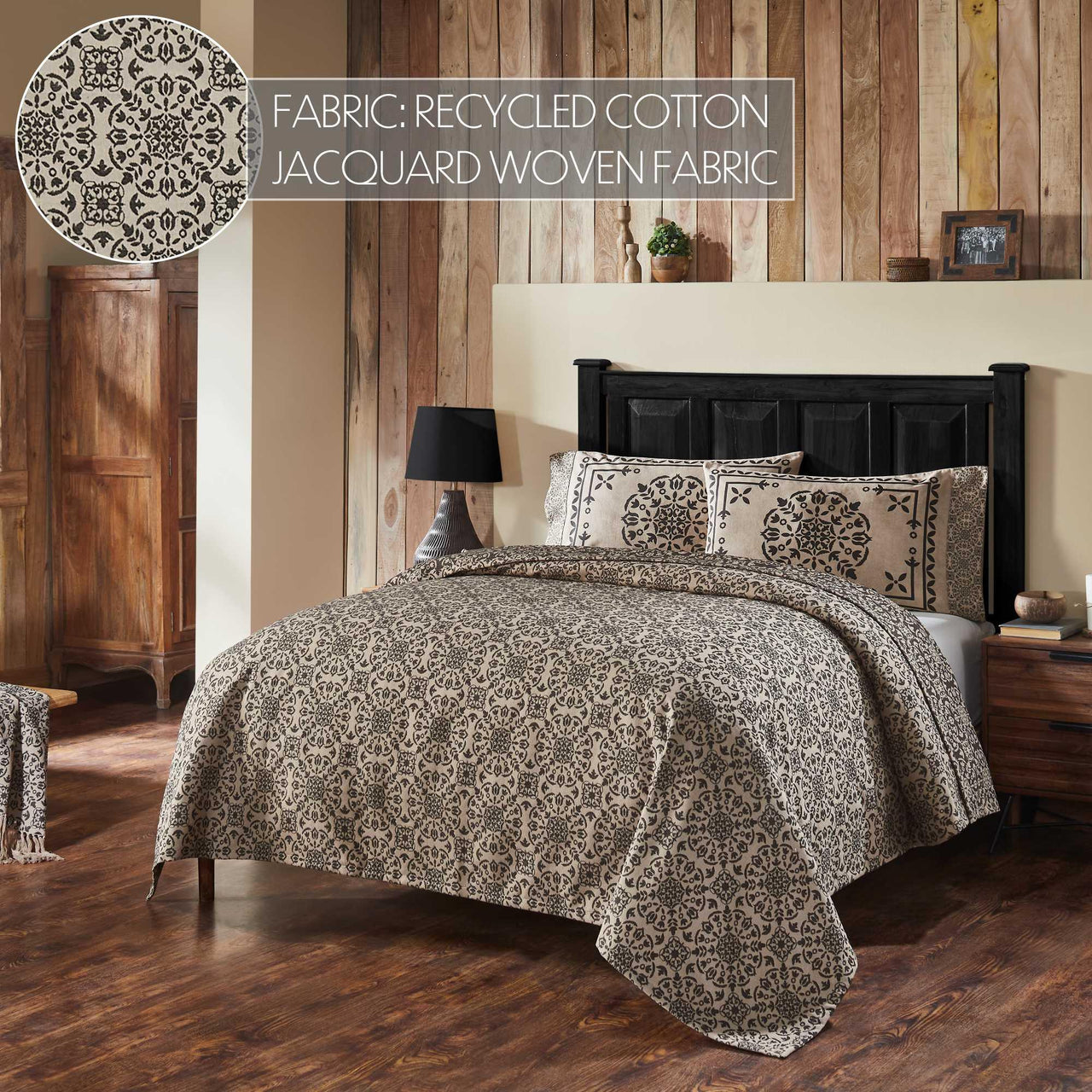 Custom House Black Tan Jacquard Queen Coverlet 94Wx94L VHC Brands - The Fox Decor