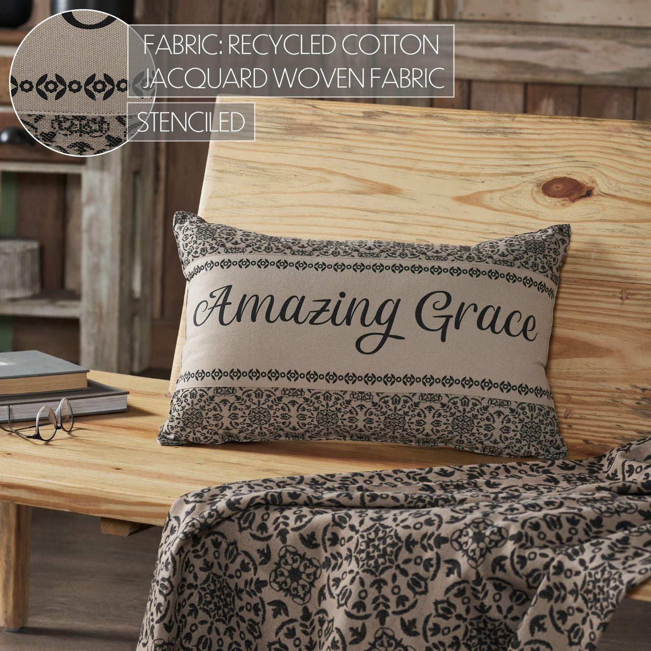 Custom House Black Tan Jacquard Amazing Grace Pillow 14x22 - The Fox Decor