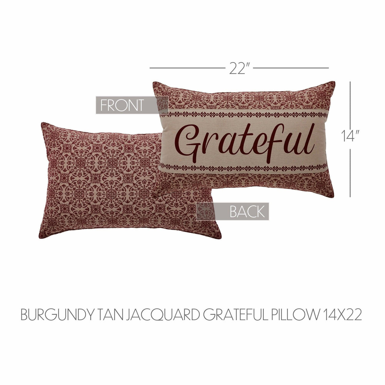 Custom House Burgundy Tan Jacquard Grateful Pillow 14x22 - The Fox Decor