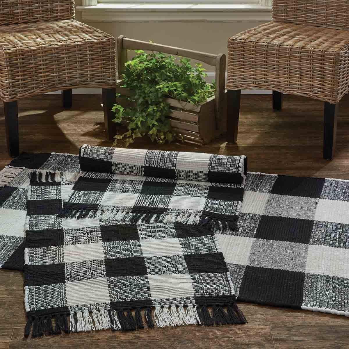 Wicklow Check Rag Rugs - Black & Cream Set of 2  Park Designs