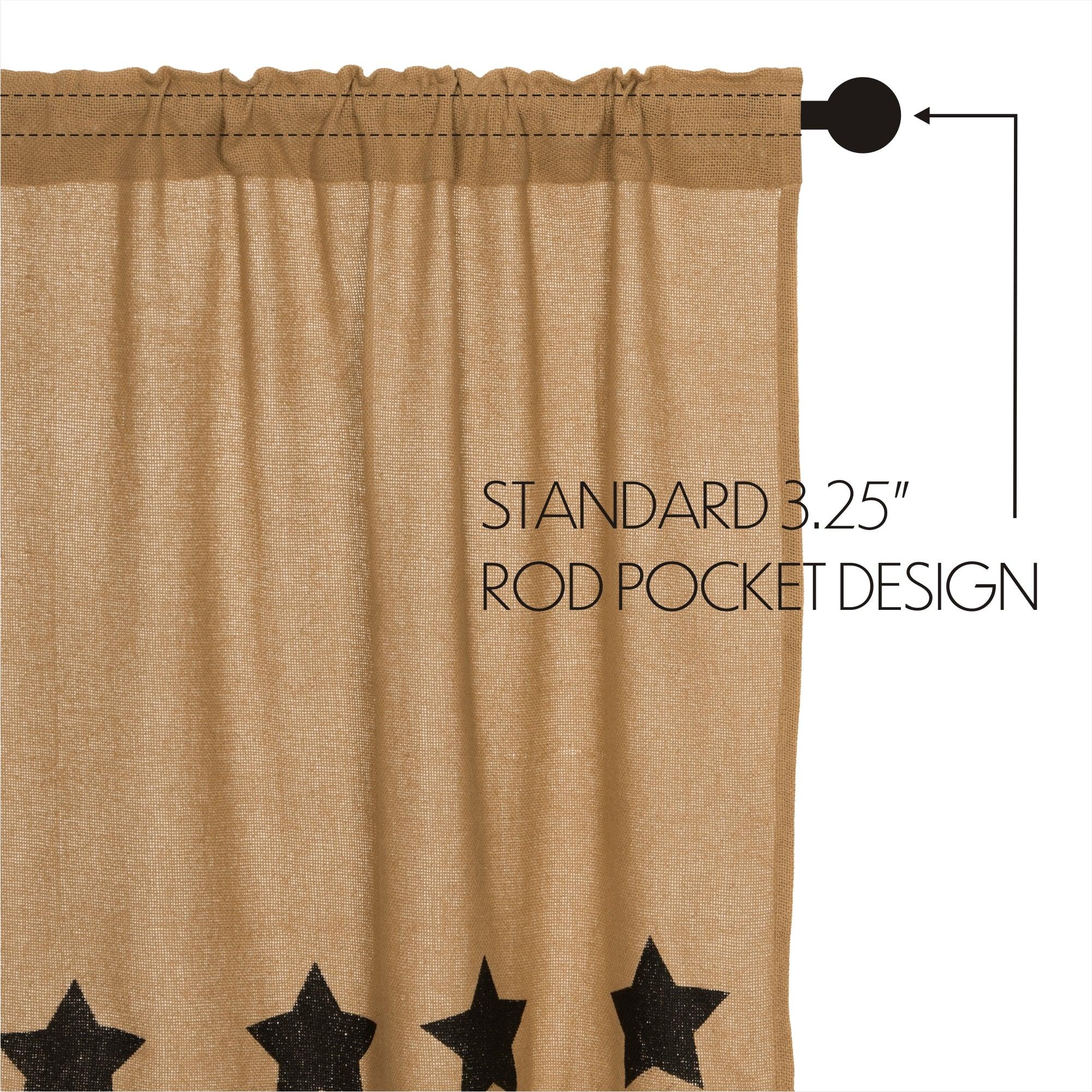 Burlap w/Black Stencil Stars Prairie Short Panel Curtain Set of 2 63x36x18 - The Fox Decor