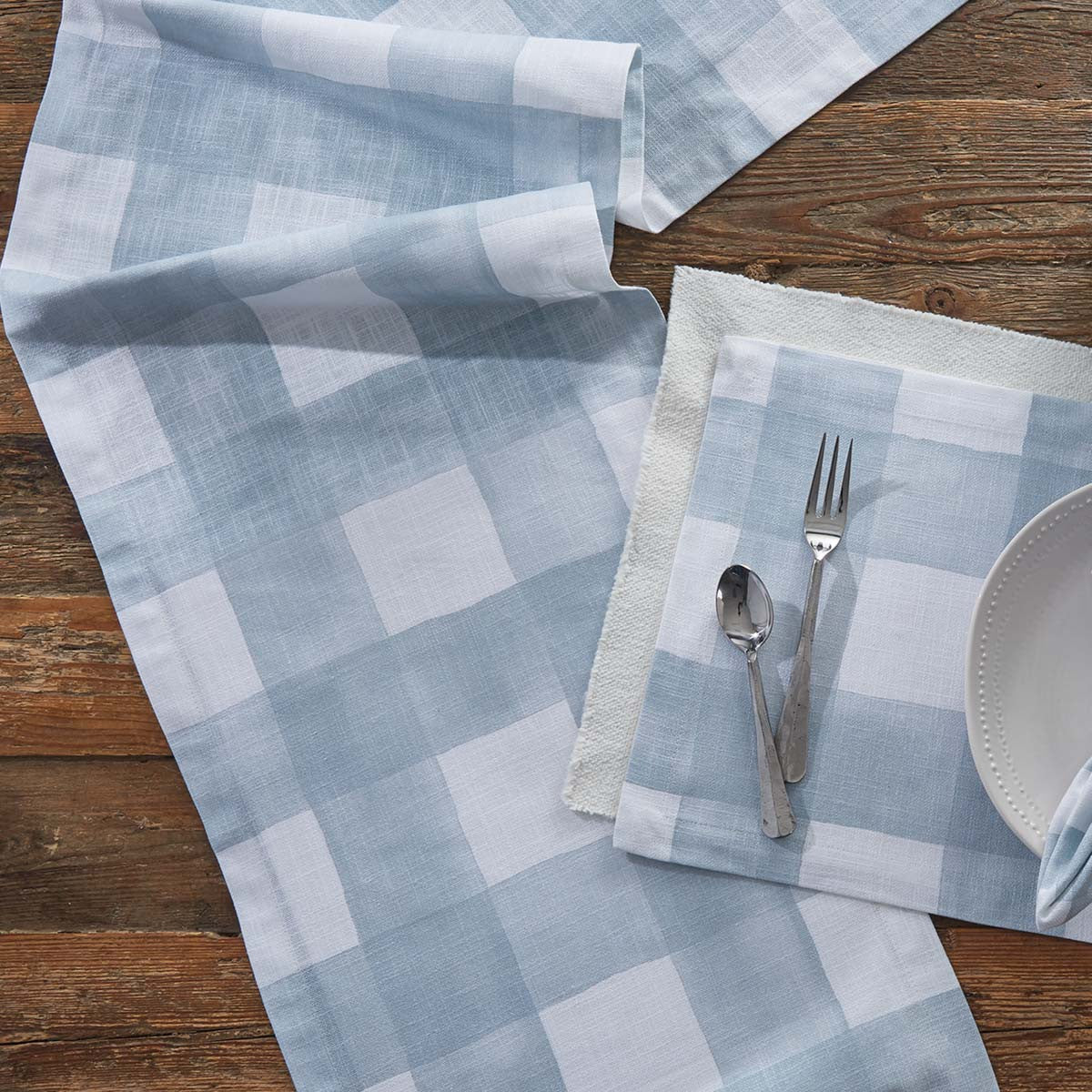 Buffalo Check Watercolor Table Runner 54"L - Blue Mist Park Designs - The Fox Decor