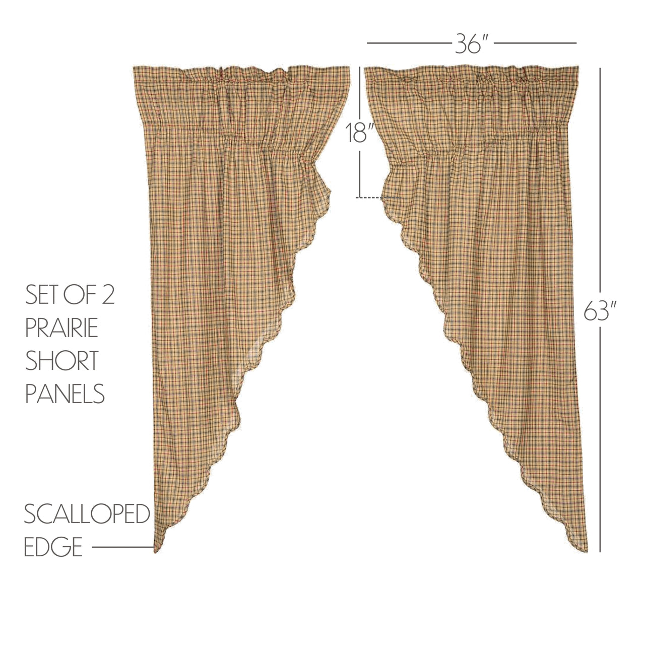 Millsboro Prairie Short Panel Curtain Curtain Scalloped Set of 2 63x36x18