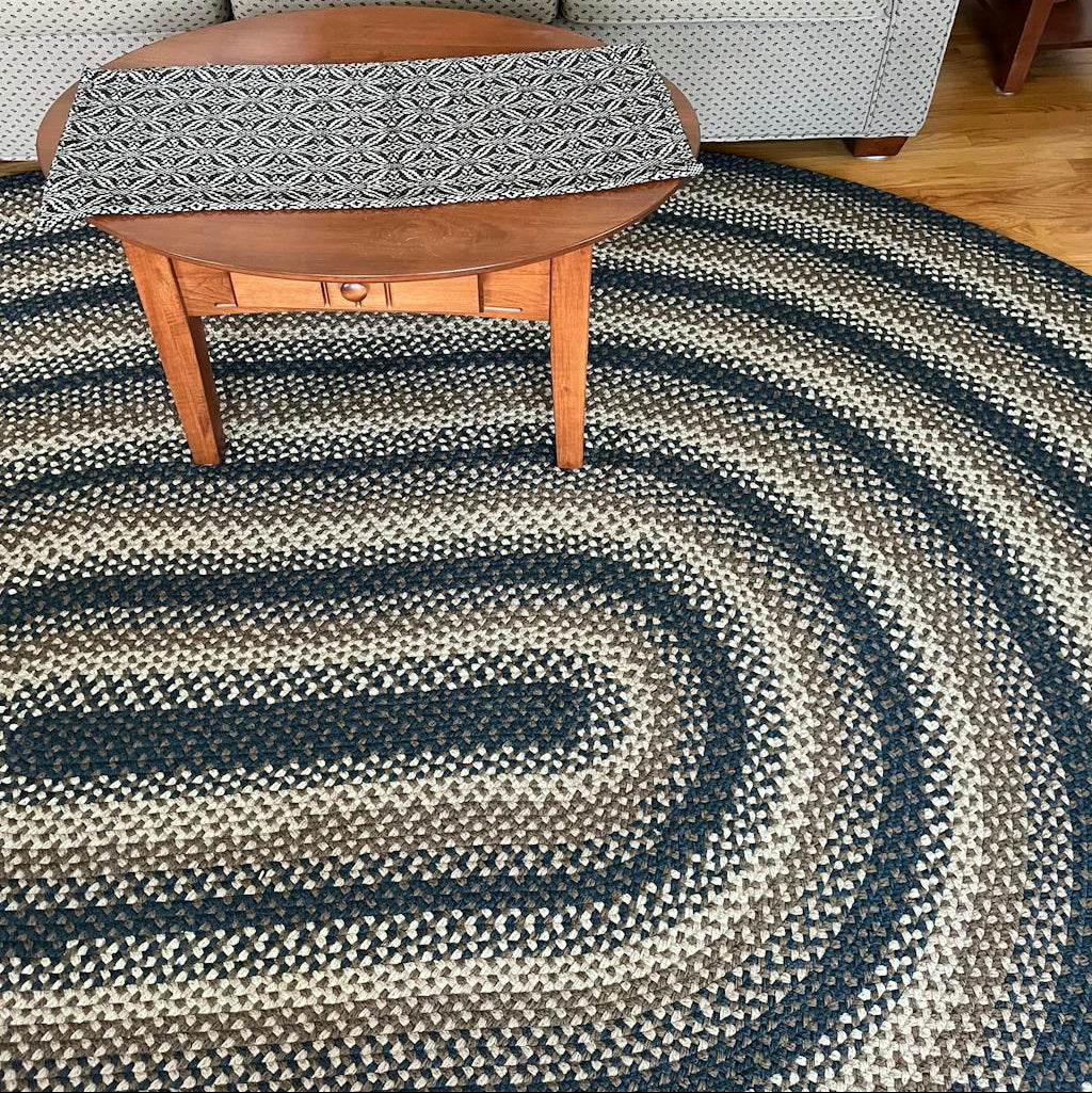 823 Midnight Blue Basket Weave Braided Rugs Oval/Round