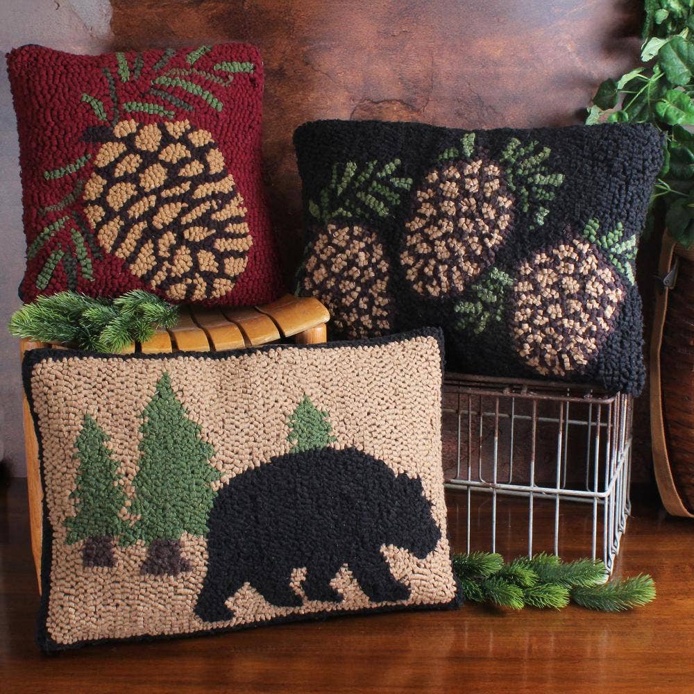 Three Pinecone hooked  Pillow 14x20 PL140106