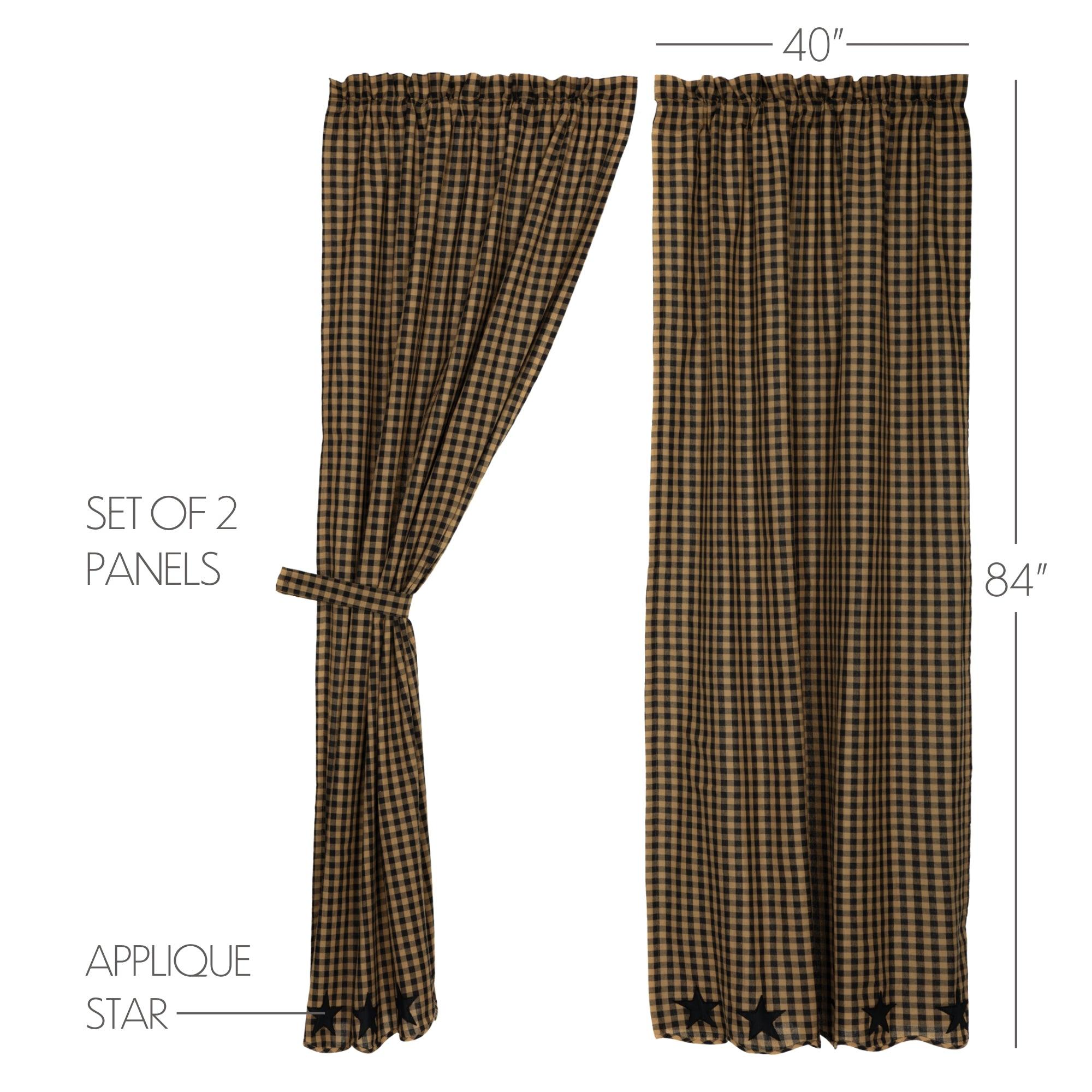 Black Star Scalloped Panel Curtain Set of 2 84x40 - The Fox Decor