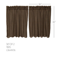Black Check Scalloped Tier Curtain Set of 2 L36xW36