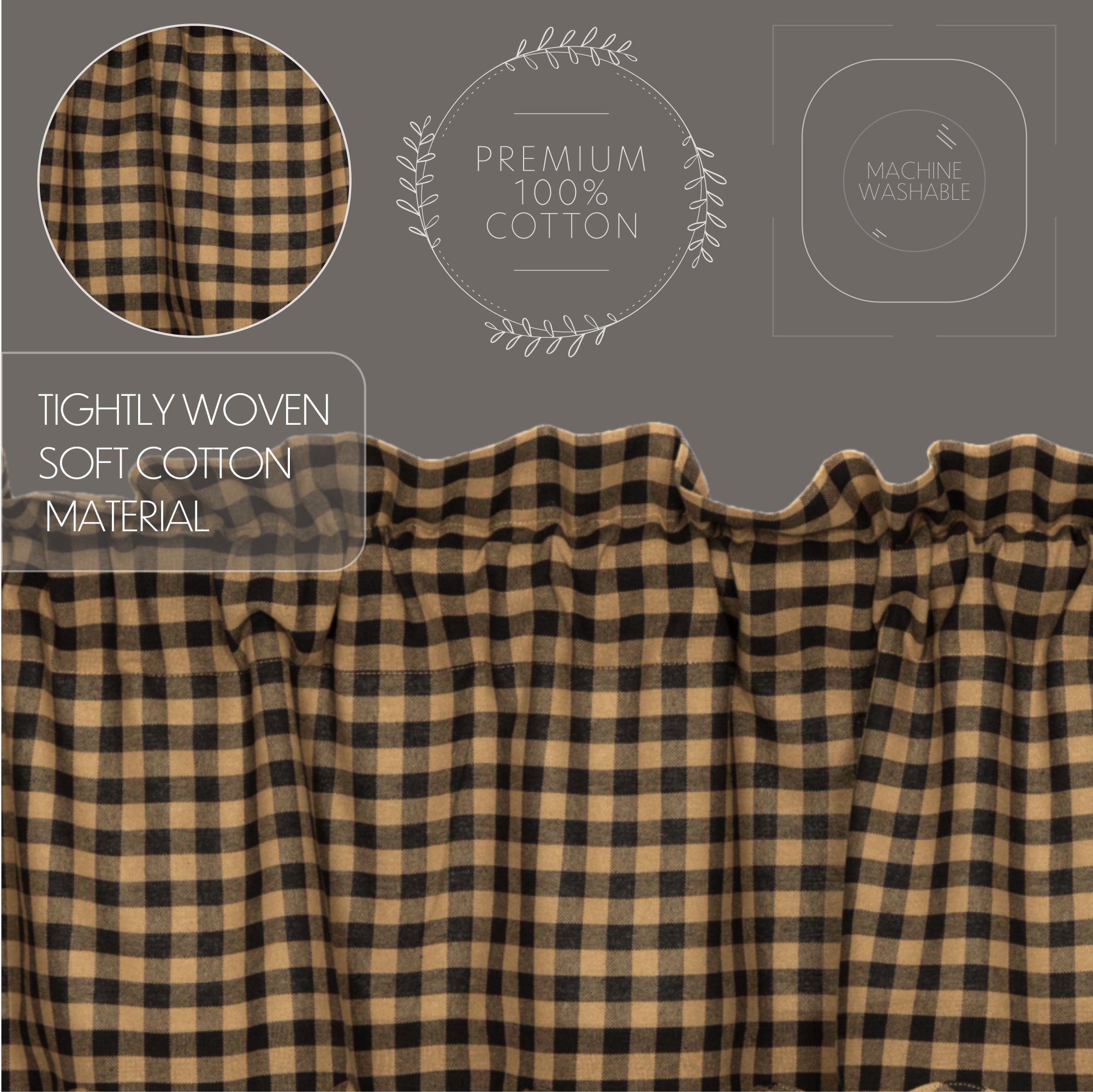 Black Check Scalloped Tier Curtain Set of 2 L36xW36