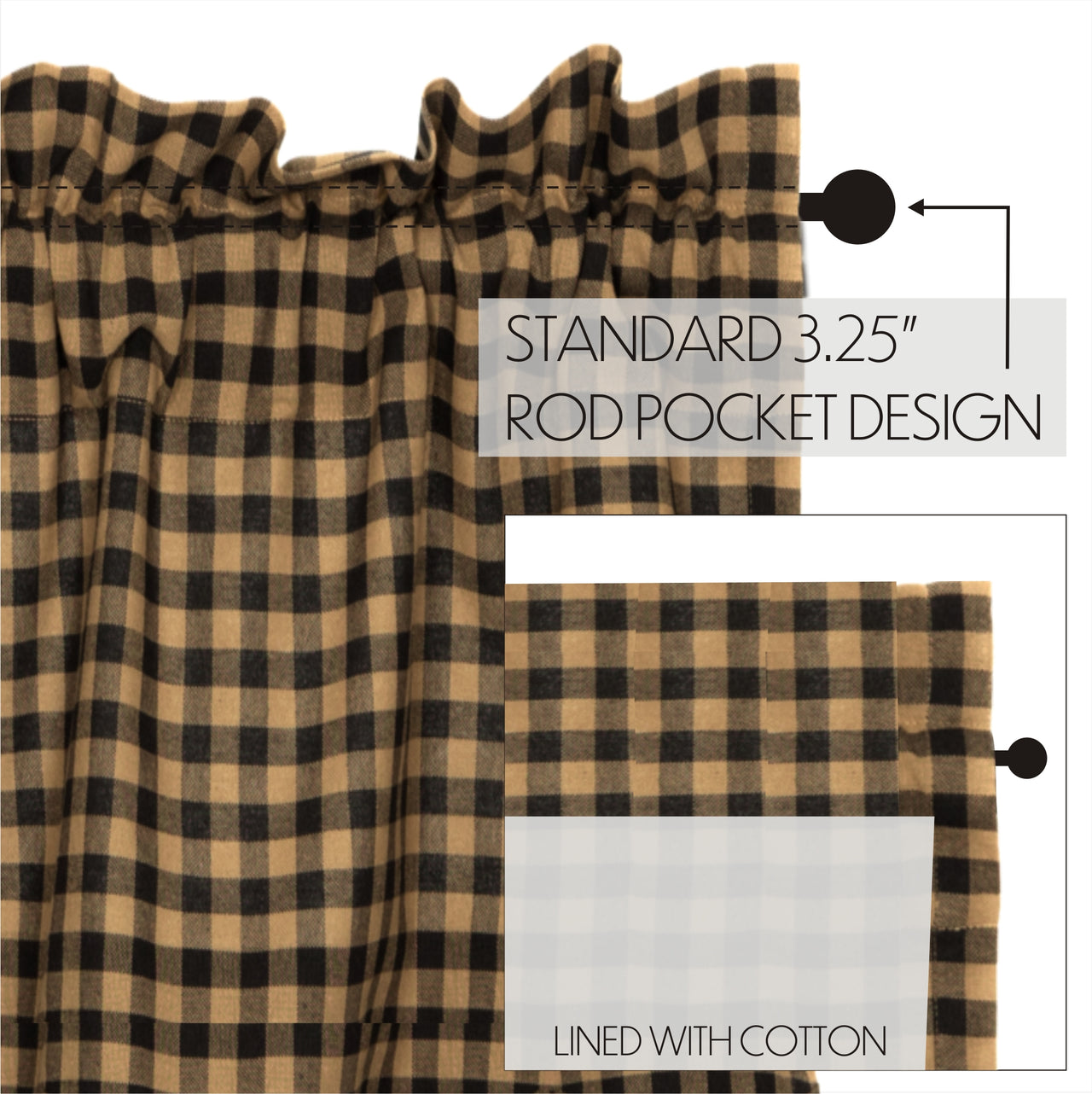 Black Check Scalloped Tier Curtain Set of 2 L36xW36