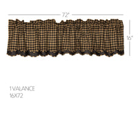 Black Check Scalloped Layered Valance Curtain 16x72