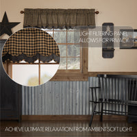 Black Check Scalloped Layered Valance Curtain 16x72