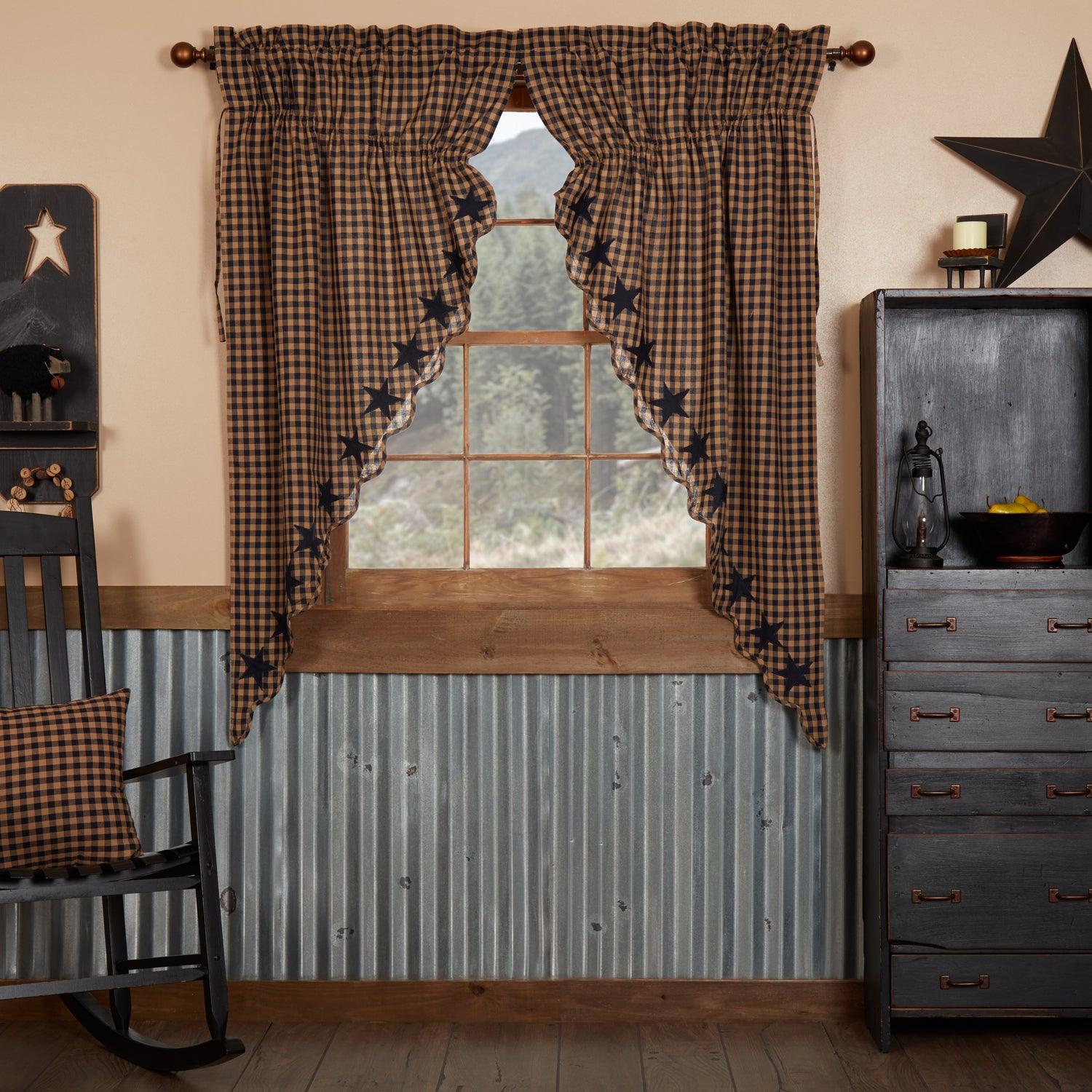 Navy Star Scalloped Prairie Short Panel Curtain Set of 2 63x36x18 - The Fox Decor