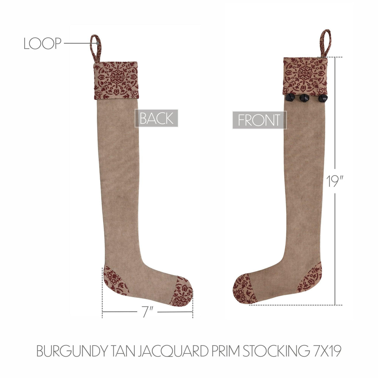 Custom House Burgundy Tan Jacquard Prim Stocking 7x19 VHC Brands - The Fox Decor