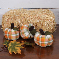 Fall Harvest Plaid Mini Pumpkins set of 3 ON810559