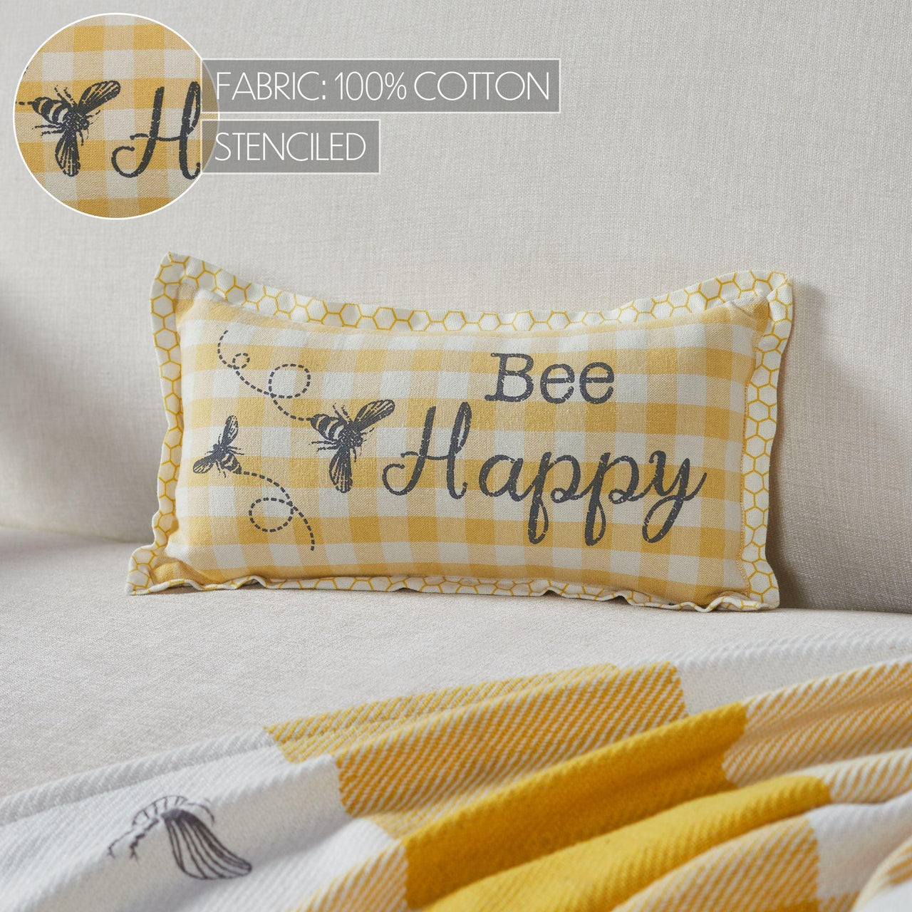 Buzzy Bees Bee Happy Pillow 7x13 - The Fox Decor
