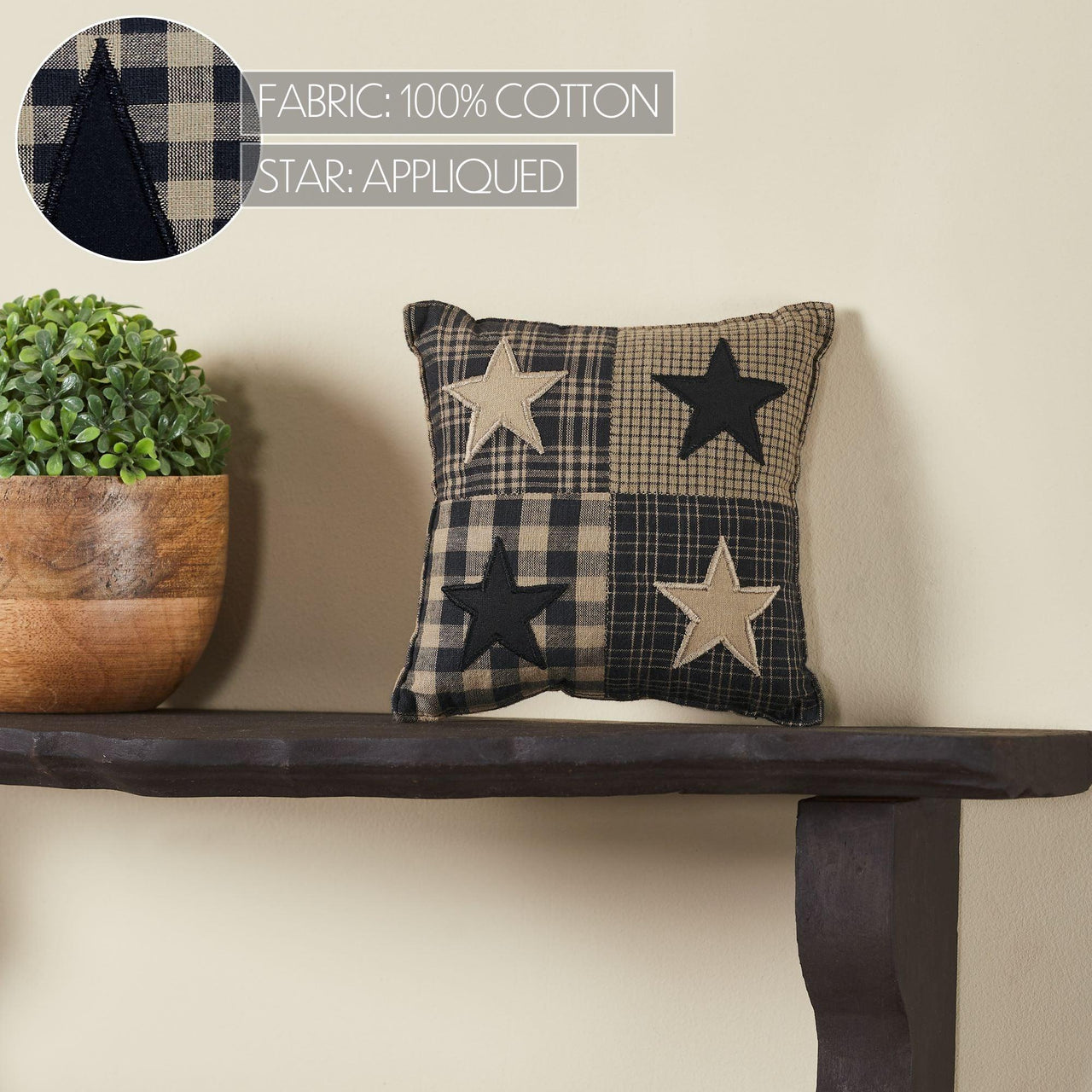 Black Check Star Pillow 6x6 - The Fox Decor