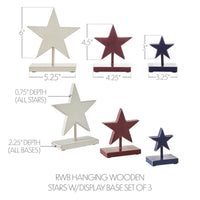 RWB Hanging Wooden Stars w/ Display Base Set of 3 - The Fox Decor