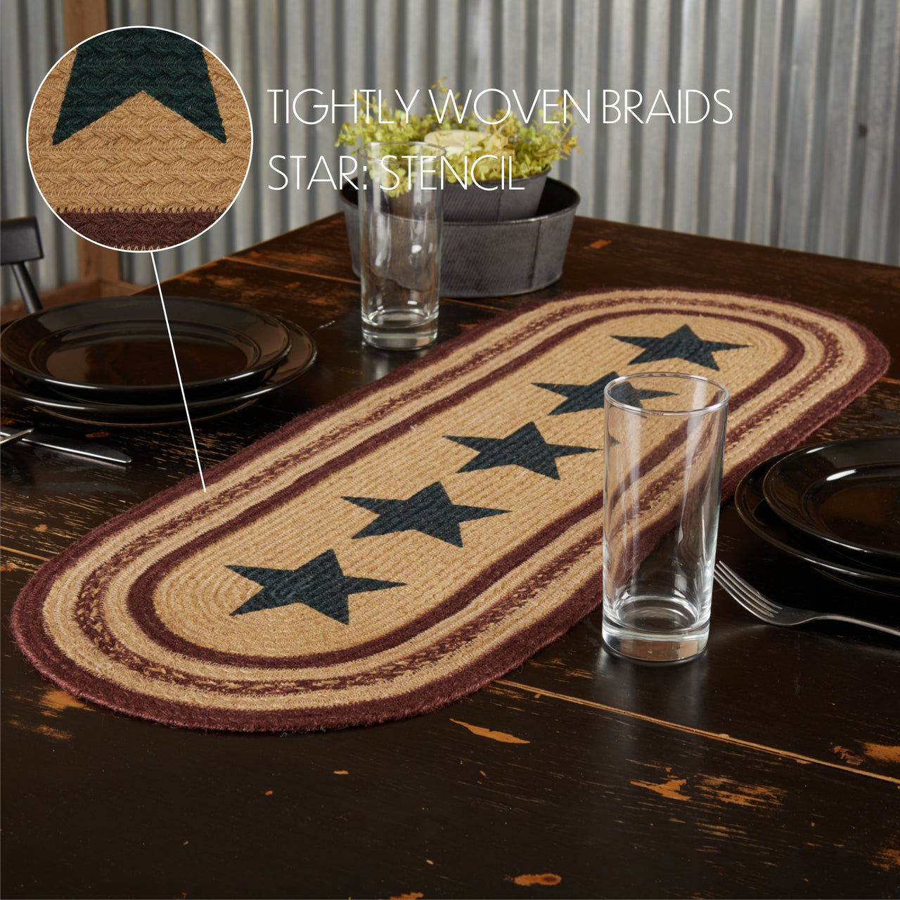 Potomac Jute Runner Stencil Stars 13x36 VHC Brands
