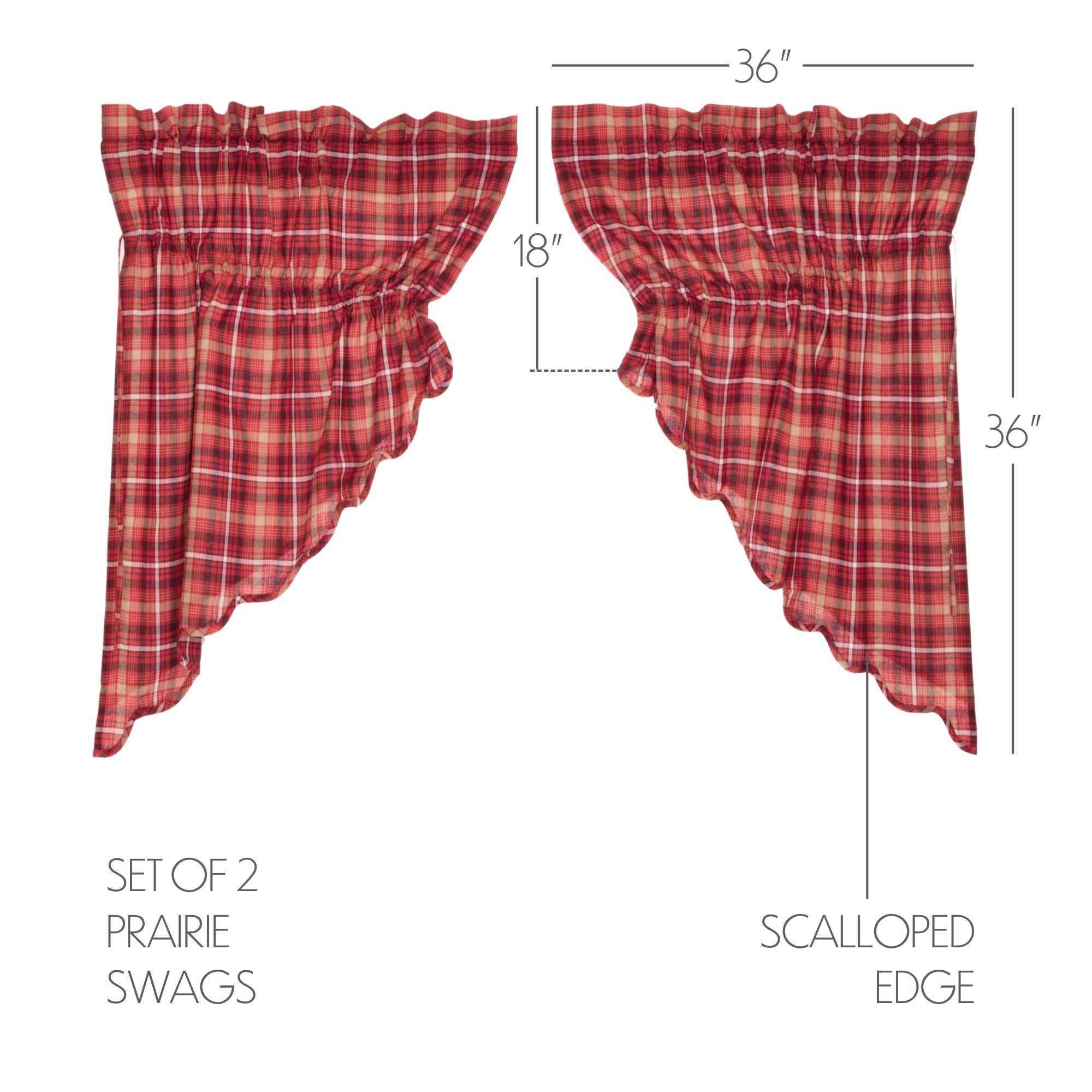 Braxton Scalloped Prairie Swag Curtain Set of 2 36x36x18 VHC Brands