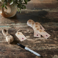 Primitive Star Tea Stained Paper Tag Burgundy 2.75x1.5 w/ Twine Set of 50 - The Fox Decor