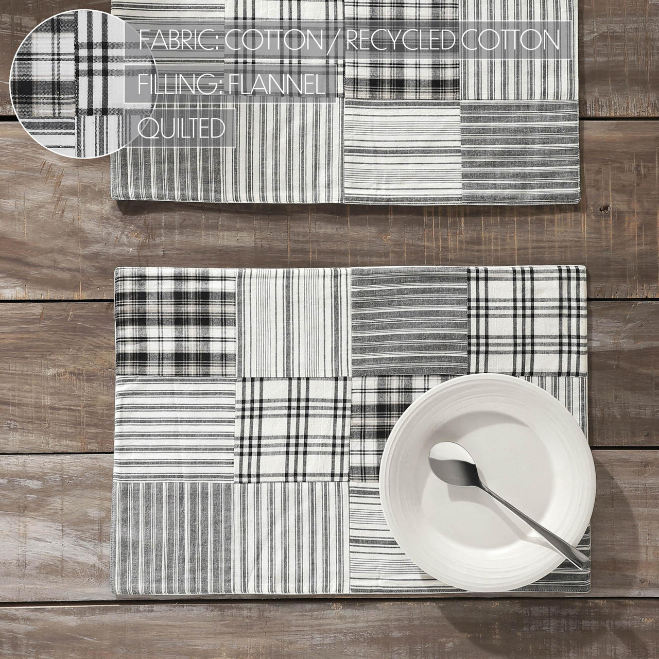 Sawyer Mill Black Quilted Placemat Set of 2 13x19 - The Fox Decor