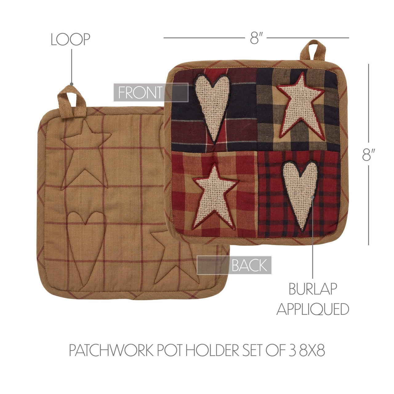 Connell Patchwork Pot Holder Set of 3 8x8 - The Fox Decor