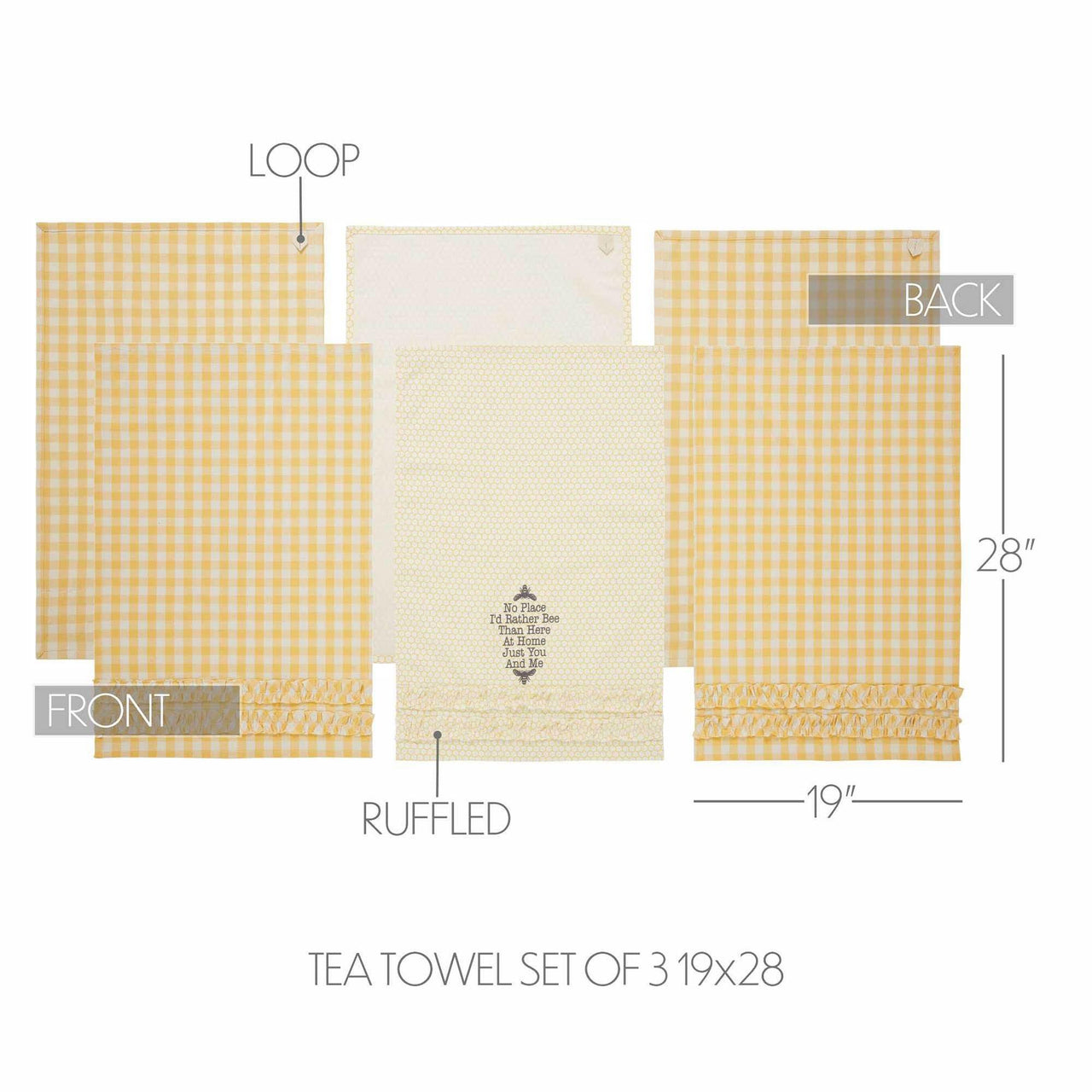 Buzzy Bees Ruffled Tea Towel Set of 3 19x28 - The Fox Decor