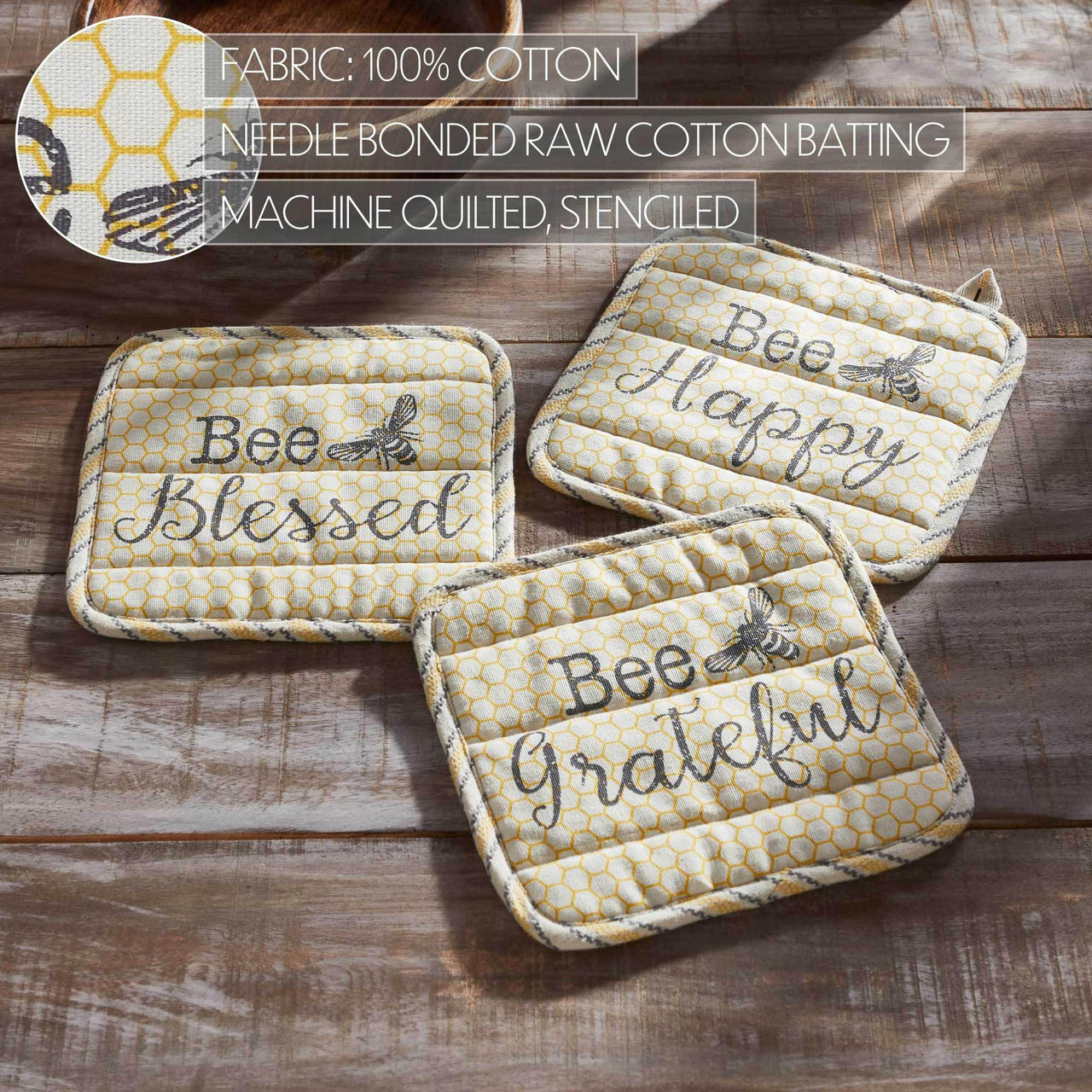 Buzzy Bees Pot Holder Set of 3 8x8 - The Fox Decor