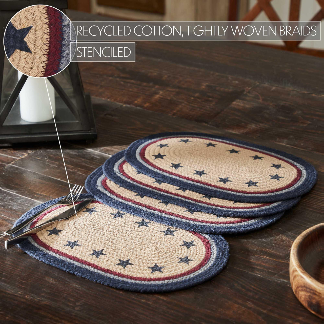 My Country Oval Placemat Stencil Stars Set of 4 10x15 - The Fox Decor