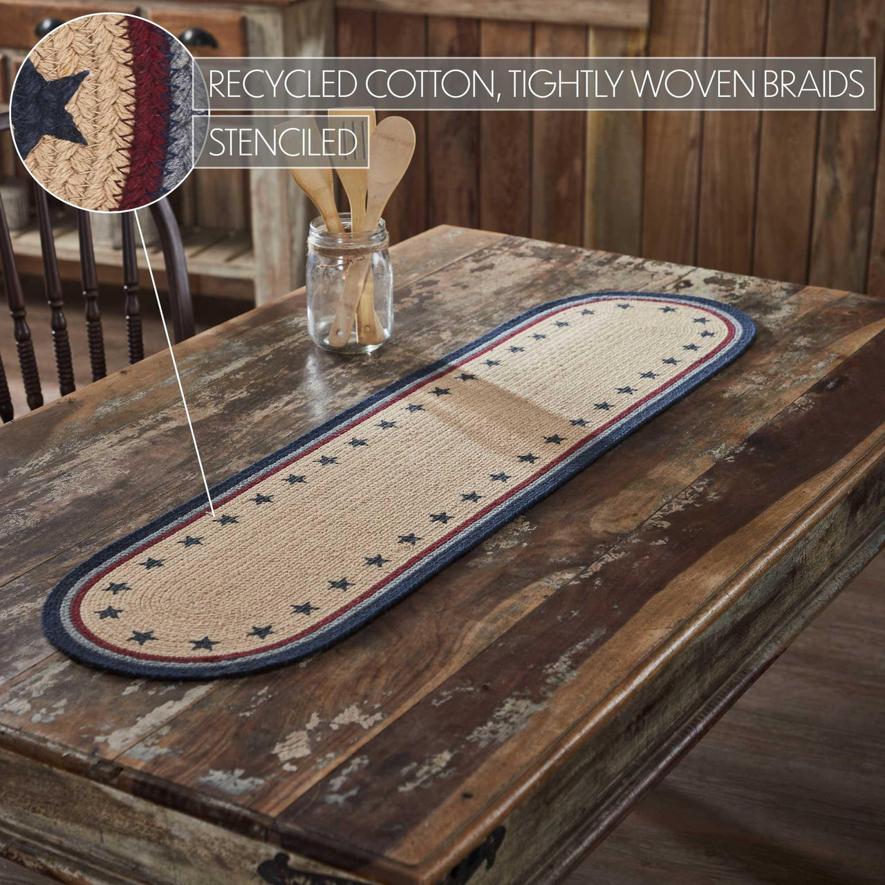 My Country Oval Runner Stencil Stars 12x48 - The Fox Decor