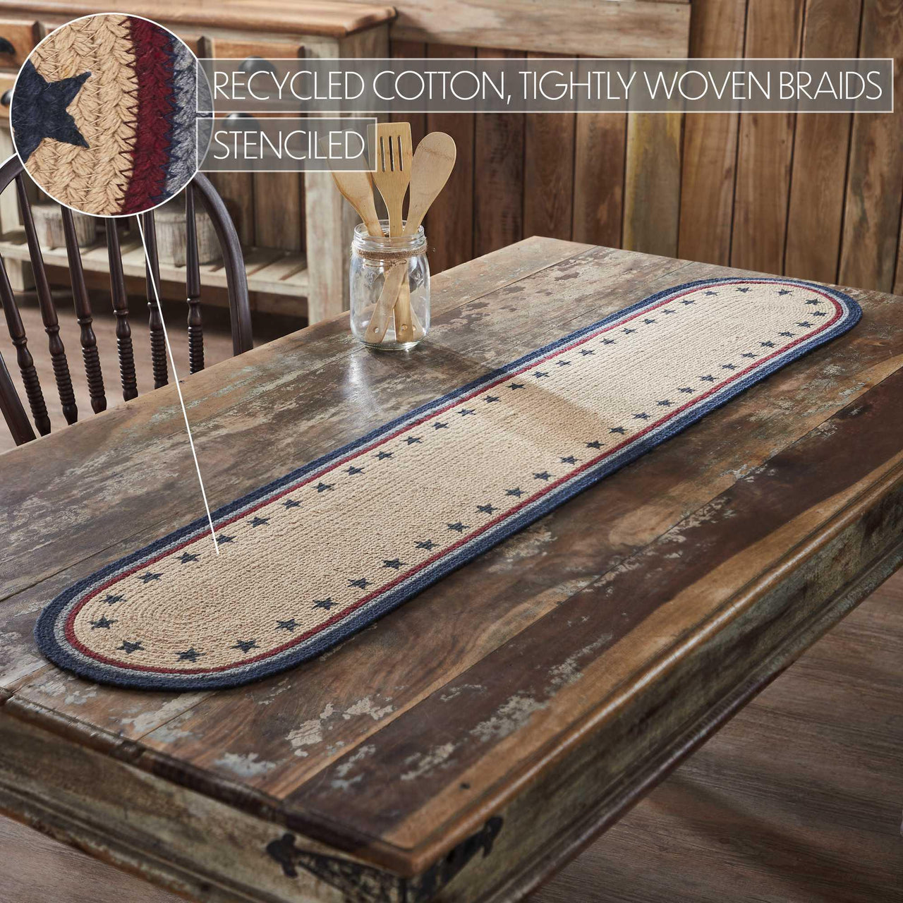 My Country Oval Runner Stencil Stars 12x60 - The Fox Decor