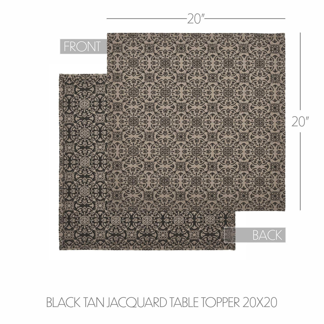 Custom House Black Tan Jacquard Table Topper 20x20 - The Fox Decor