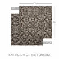 Custom House Black Tan Jacquard Table Topper 20x20 - The Fox Decor
