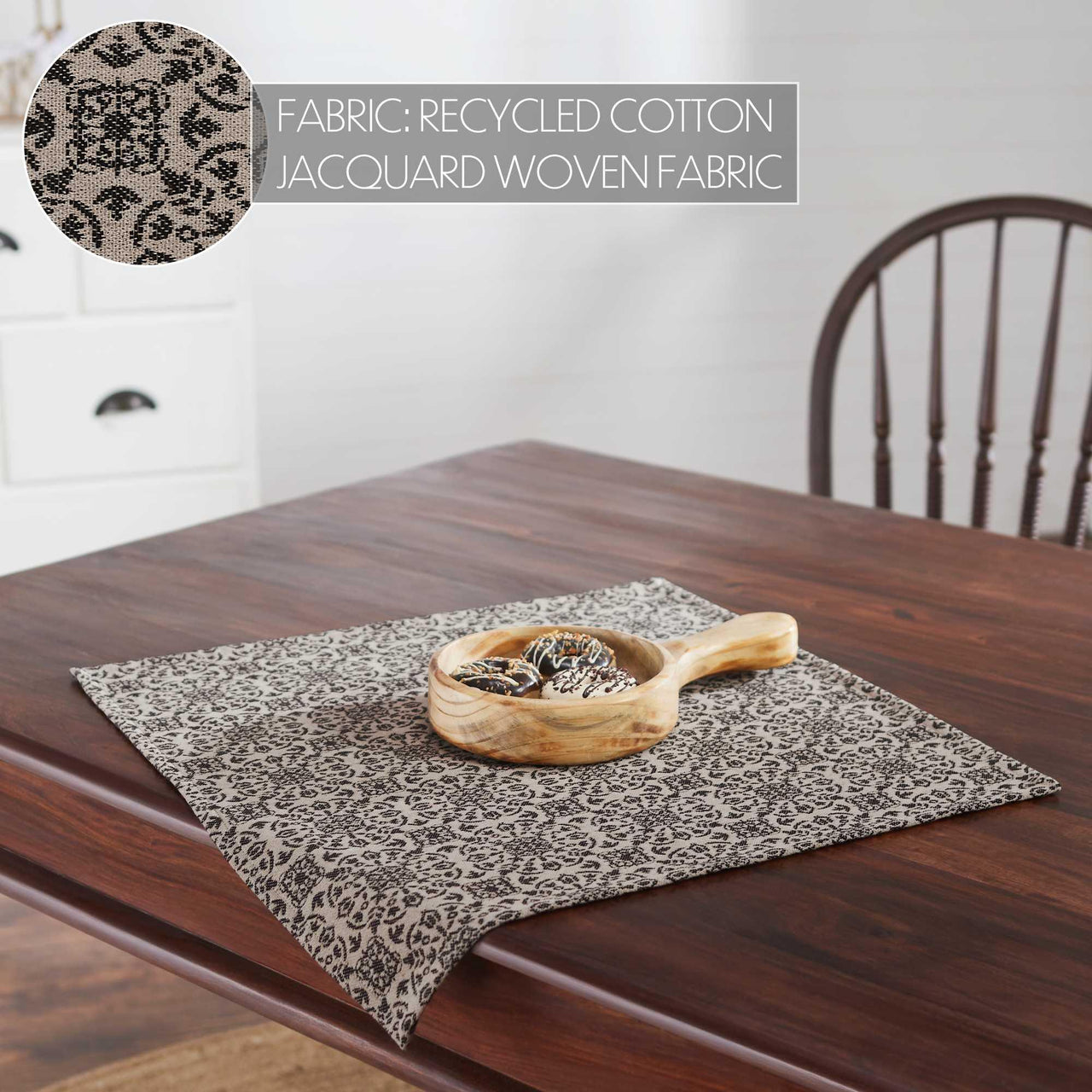 Custom House Black Tan Jacquard Table Topper 20x20 - The Fox Decor