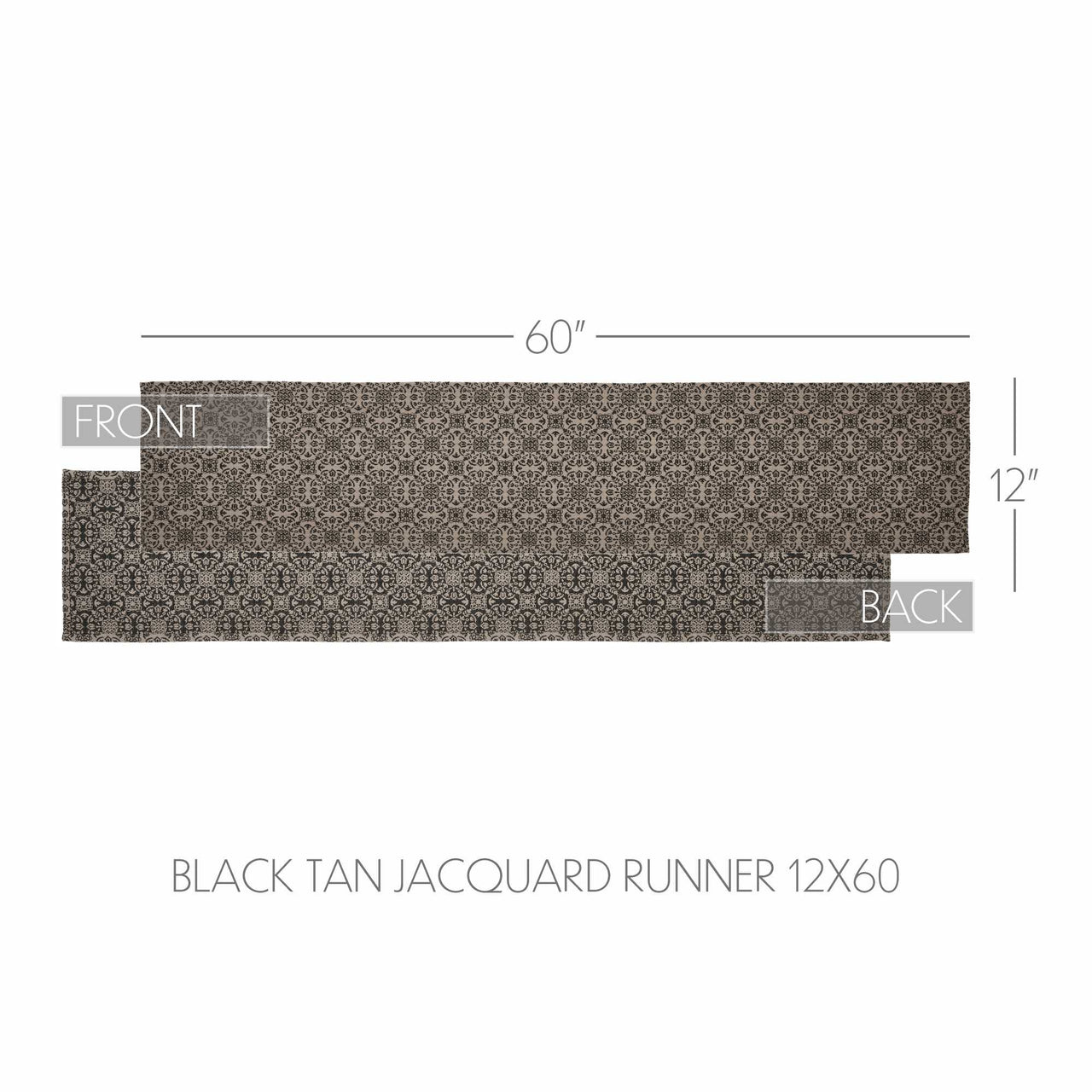 Custom House Black Tan Jacquard Runner 12x60" VHC Brands - The Fox Decor