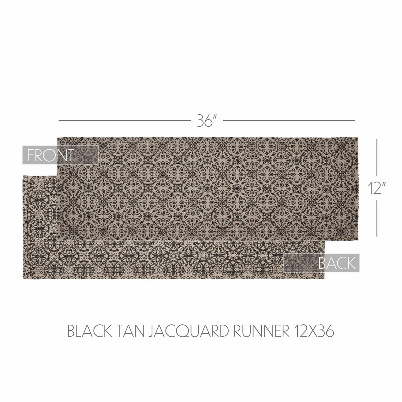 Custom House Black Tan Jacquard Runner 12x36 - The Fox Decor