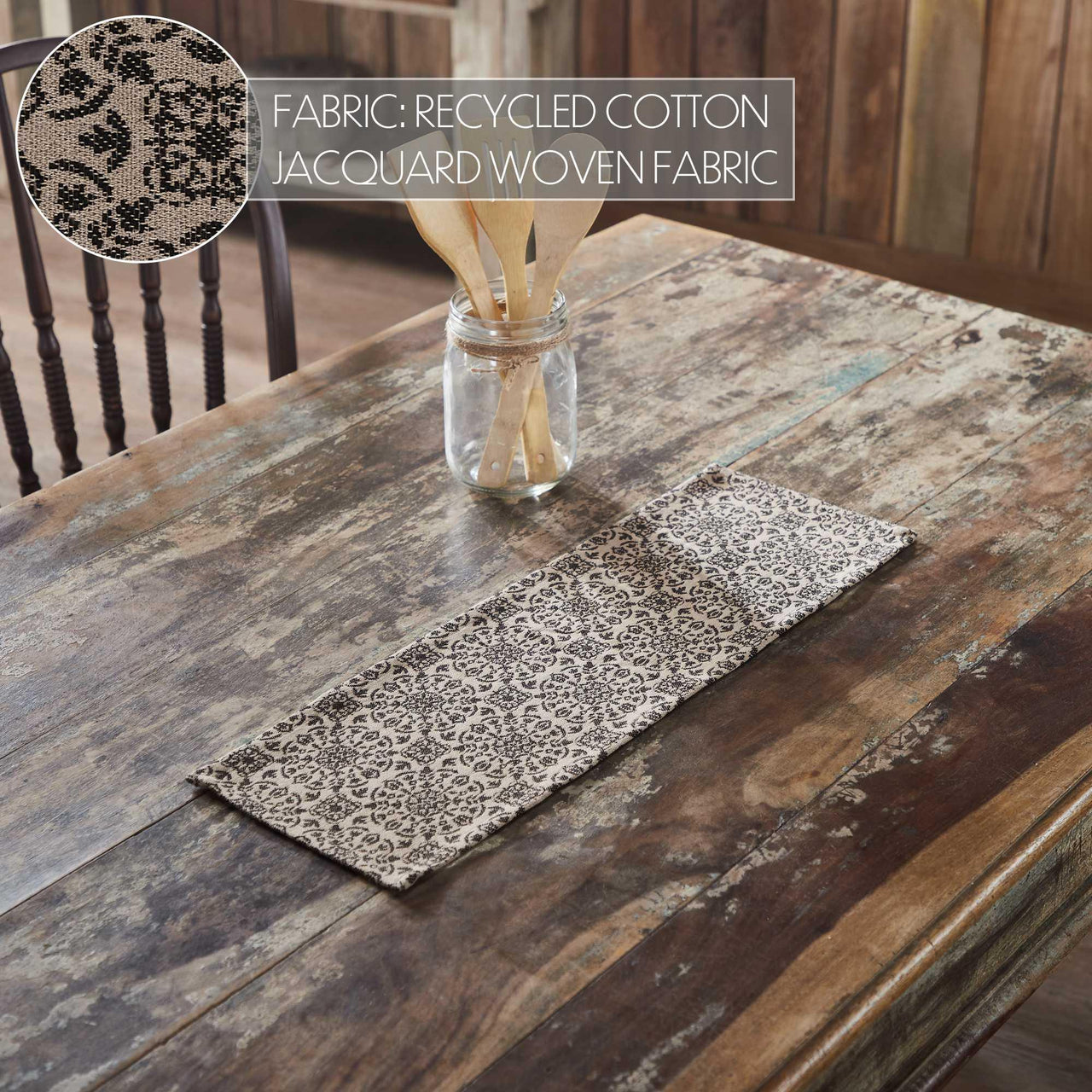 Custom House Black Tan Jacquard Runner 8x24 - The Fox Decor