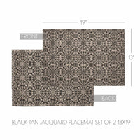 Custom House Black Tan Jacquard Placemat Set of 2 13x19 - The Fox Decor