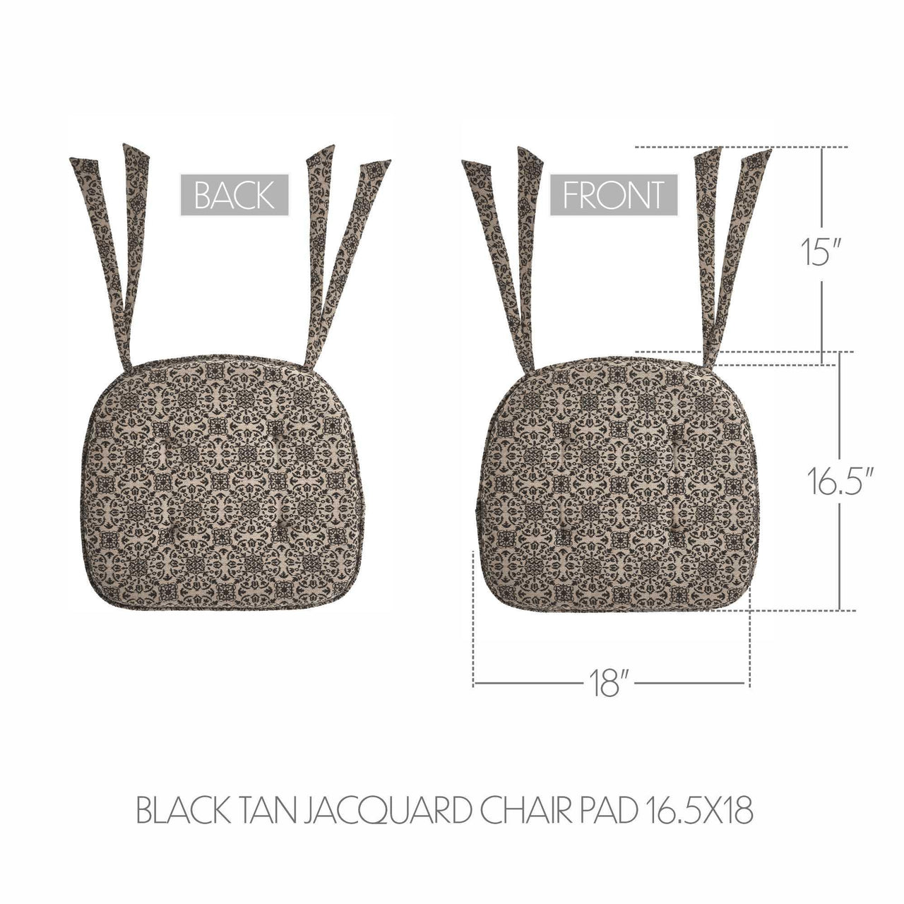 Custom House Black Tan Jacquard Chair Pad 16.5x18 - The Fox Decor