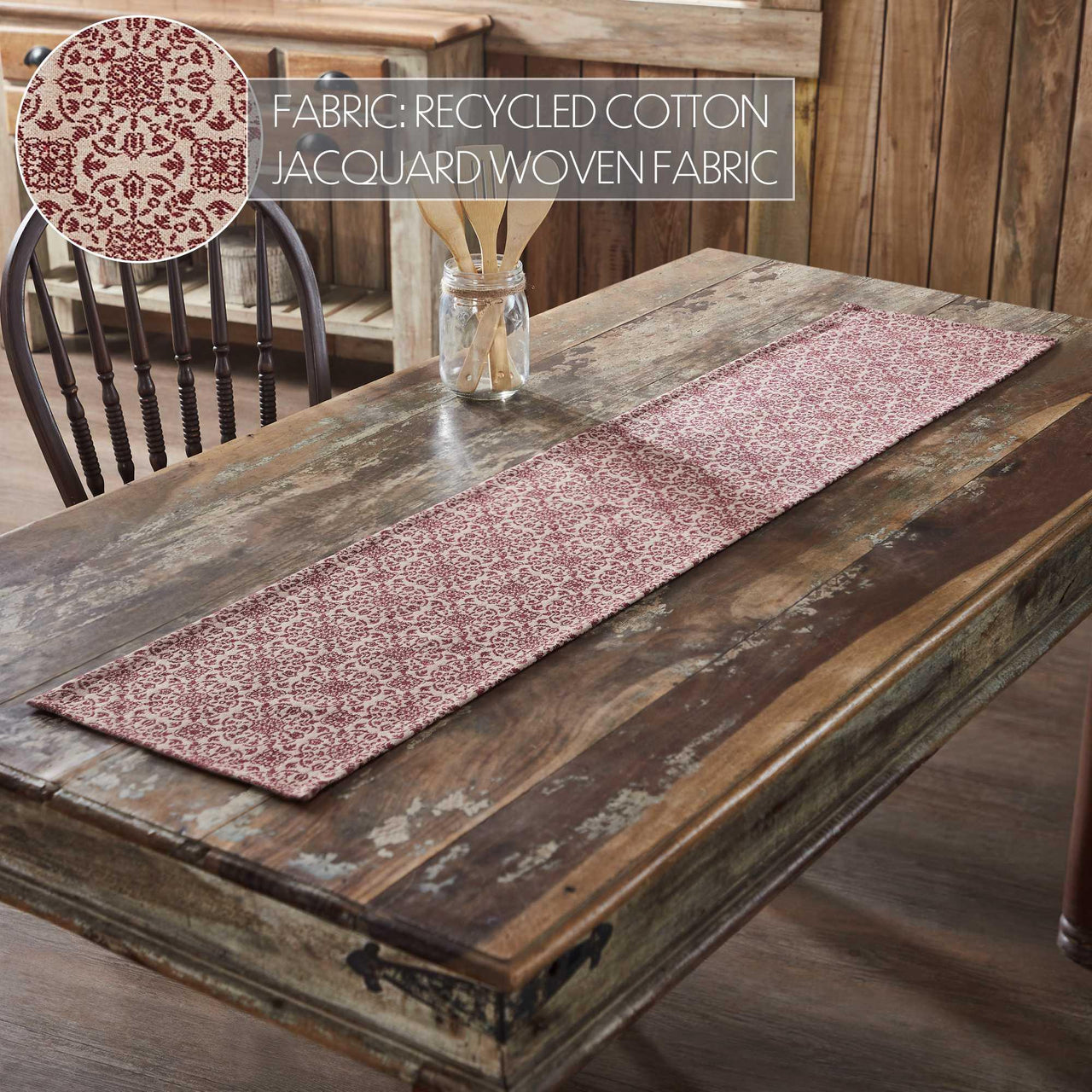 Custom House Burgundy Tan Jacquard Runner 12x60 - The Fox Decor
