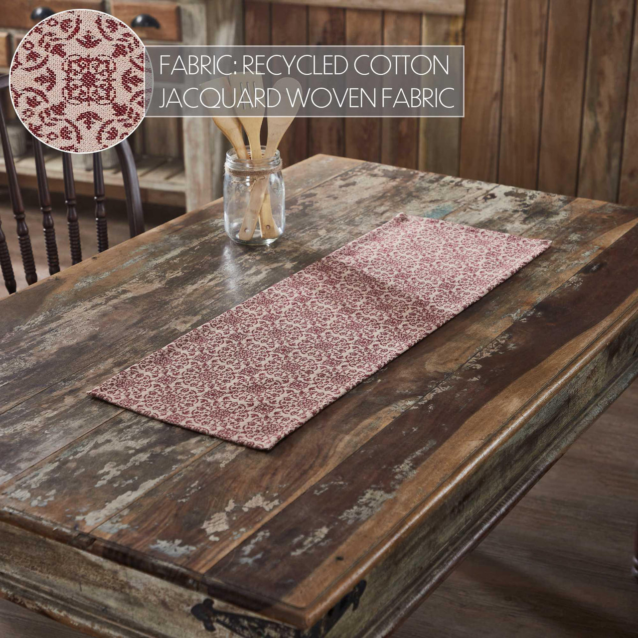 Custom House Burgundy Tan Jacquard Runner 12x36 - The Fox Decor