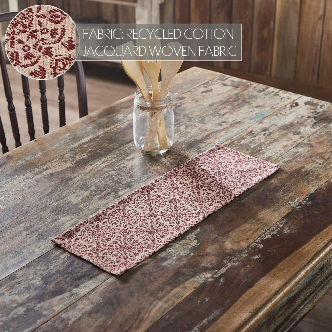 Custom House Burgundy Tan Jacquard Runner 8x24 - The Fox Decor