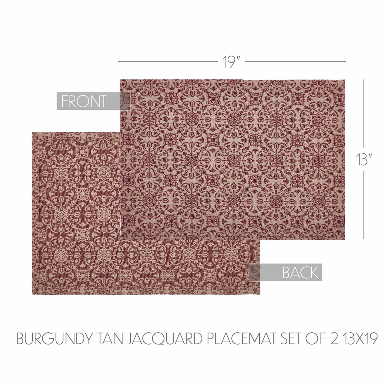 Custom House Burgundy Tan Jacquard Placemat Set of 2 13x19 - The Fox Decor