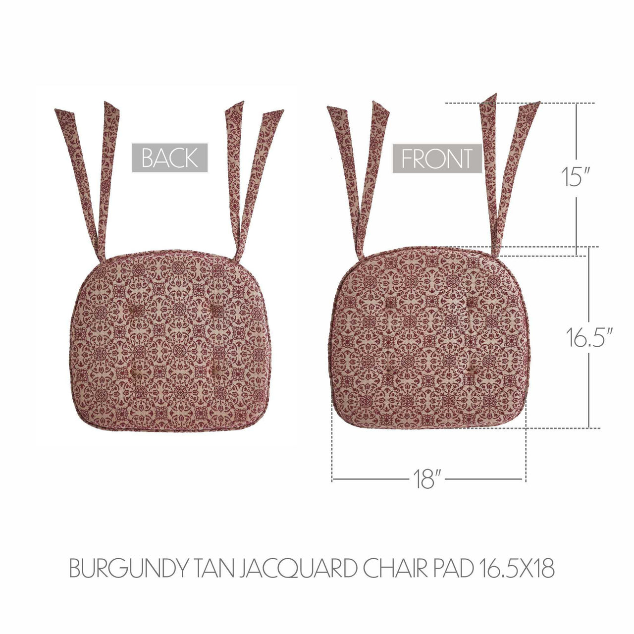 Custom House Burgundy Tan Jacquard Chair Pad 16.5x18 - The Fox Decor